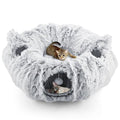 Cat Tunnel Cat Bed for Indoor Cats,Christmas Tree cat Tunnel 3-in-1 Foldable Plush Donut Tunnel with Washable Cushion, Peekaboo Cat Cave with Ears for Kittens, Puppy, Rabbit (Gray) - color: Gray