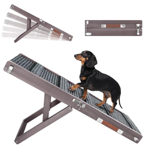 Pawaboo 2026 Upgraded Small Dog Ramp for Couch Foldable, 5 Ajustable Height | Height from 9.8" to 20.5", Portable Stable Pet Steps with Non-Slip Pad, Pet Ramps Use for Sofa Couch Stairs, Wood - color: Grey Purple, size: 80×30cm-for couch