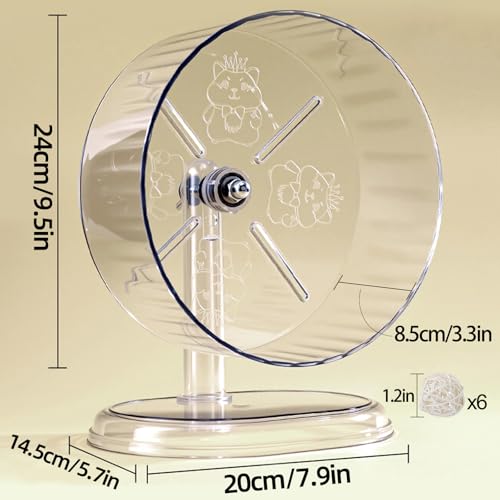 Silent Hamster Exercise Wheel,9.5 Inch Quiet Spinner Syrian Hamster Running Wheel,Silent Wheels with Anti-Skid & Adjustable Stand for Gerbils, Rats, or Other Small Pets,Transparent - size: 9.5 inch
