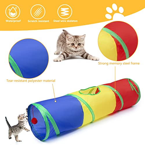 Sheldamy Cat Tunnel, 2-Way Cat Tunnels for Indoor Cats, Collapsible Cat Play Tunnel, Interactive Toy Maze Cat House with 1 Play Ball for Cats, Puppy, Kitty, Kitten, Rabbit (Rainbow)… - color: 2 Way Multicolor