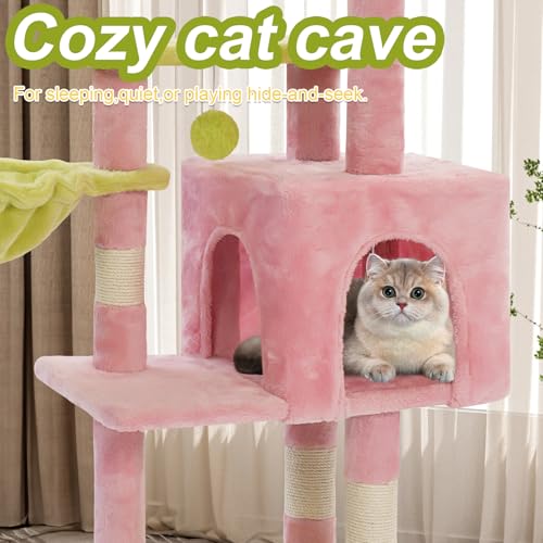 Cat Tree Tower with Hammock,40" Cat Trees for Indoor Cats Large Adult(Pink) | Modern Cat Tree Tower with Scratching Post, Cats Condo Furniture with Cloud Top Perch, Cats Climbing Tower for Kittens - color: Pink
