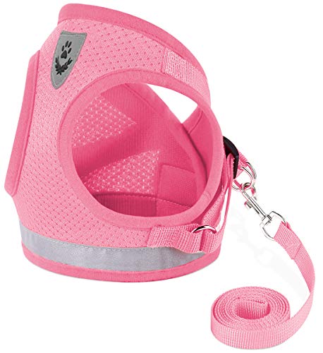 Cat Harnesses and Puppy Harness with Leashes Set, Escape Proof Cat Harness, Adjustable Reflective Soft Mesh Vest Fit Puppy Kitten Rabbit Ferrets's Outdoor Harness - color: Pink, size: L (Chest: 15" - 17")