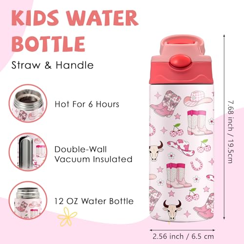 Cowgirl 12 oz Water Bottle with Straw – Kids Stainless Steel Vacuum Insulated Cup, Leakproof Pop-Up Spout, Reusable Travel Mug for Boys and Girls Outdoor Sports - color: Cowgirl1