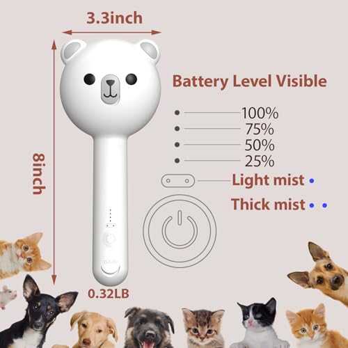 Cat Steam Brush with 2 Spray Levels & Release Button 4-in-1 Cat Water Brush | for Shedding Grooming, Pet Hair Removal Comb for Long Short Haired Cats Dogs, IPX7 Waterproof Self Cleaning Slicker Brush - color: White with Handle