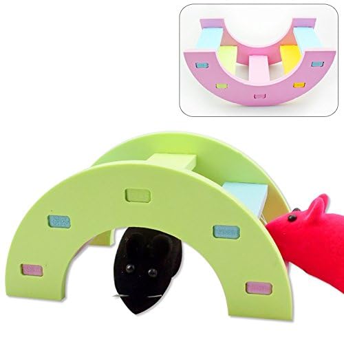 Hamster Toy Rainbow Bridge Seesaw - Small Pet Animals Wood Bridge Climb Playground Gift for Dwarf Syrian Hamsters Mice Rat (Pink) - color: Pink