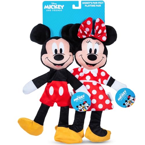 Disney for Pets Mickey & Minnie Mouse Plush Dog Toy Set, 13.5 Inch, 2 Pk | Squeaker with crinkle flattie body design, officially licensed Disney product, hours of fun, 2 pc set - color: Mickey & Minnie Mouse Plush, size: 13.5 Inch
