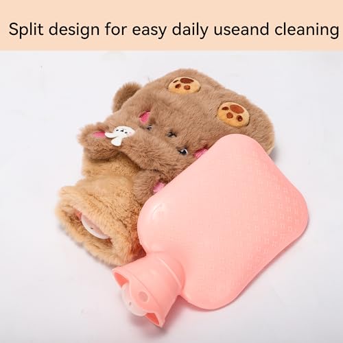 Bear Rubber Hot Water Bottle with Soft Removable Knit Outer Lid, Classic Rubber Hot and Cold Water Bottle with Cute Image Hand Feet Warmer and Shoulder Pain Relief - style: RSD-Hot-Bear