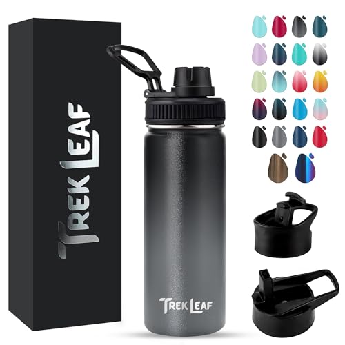 Travel Water Bottle with 3 Lids (Spout, Straw, Flip) Leak Proof, Quality, Vacuum Insulated, Stainless Steel (Charcoal Fog, 18 oz) - color: Charcoal Fog, size: 18 Ounces