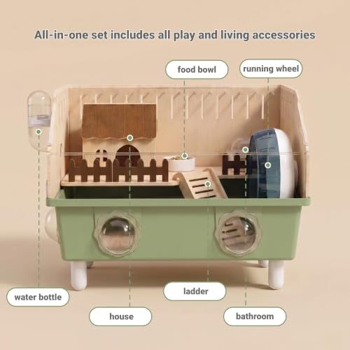 Acrylic Small Animal Cage & Habitat Starter Kit with Accessories | Hamster Cage for Dwarf Hamsters, Easy-Clean Transparent Pet Cage