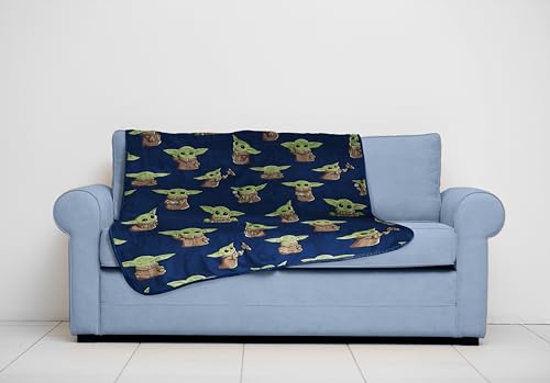 Jay Franco Star Wars The Mandalorian Plush Throw Blanket - Measures 50 x 60 Inches - Kids Super Soft Fleece Bedding Features Baby Yoda, Grogu - color: Blue - Mandalorian