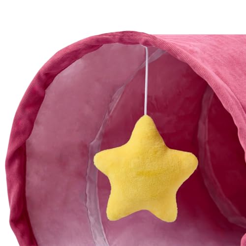 Cat Tunnel, Large Indoor Durable Collapsible Interactive Cat Tube with Peek-A-Boo Hole, Hanging Toys, and Crinkly Paper Lining - Cute Tunnel for Cats, Kittens, Puppies & Rabbits, Pink - color: PINK