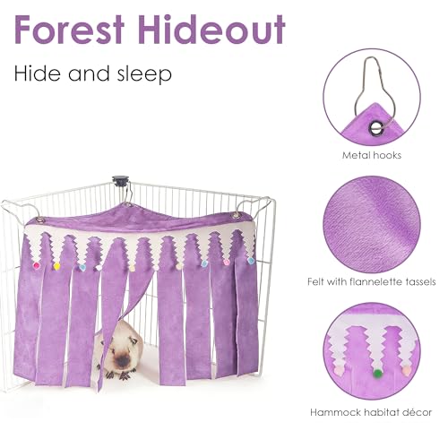 Guinea Pig Corner Hideout, Triangular Small Animal Hideaway Hammock, Soft Cage Bed Accessories for Ferret, Hamster, Hedgehog, Chinchilla, Bunny (Purple) - color: Purple