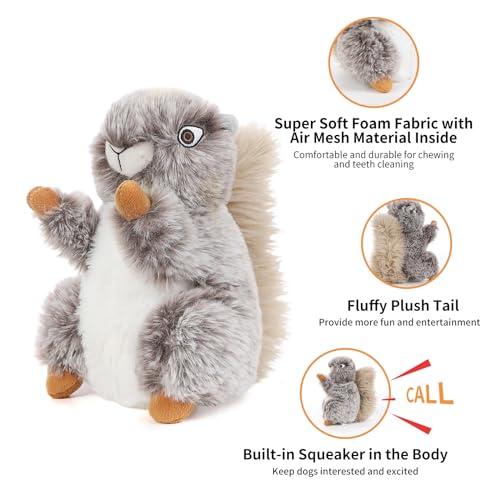 DODODOLA Dog Toys Plush Squirrel Stuffed Animals Chew Toy Soft Squeaky Gift for Small Medium Big Large Dogs Pet - color: Brown Squirrel