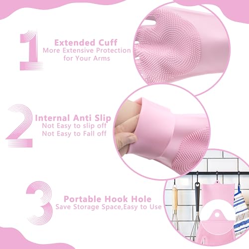 Pet Grooming Gloves—Dog Washing Gloves with High-Density Teeth | Dog Bath Scrubber with Enhanced Five Finger Design, Silicone Gloves for Dogs and Cats Bathing, Massage (Pink) - color: Pink