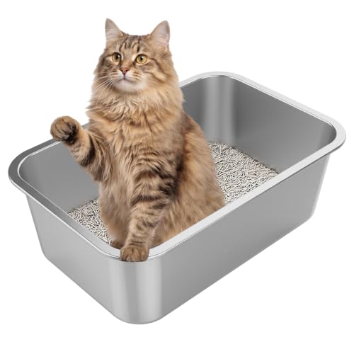 XX-Large High Sided Stainless Steel Cat Litter Box | Sturdy Metal, Odor-free, Cat Litter Non-stick and Easy to Clean, Ideal for Indoor Cats, Kittens and Multicat Houses - size: 23.43"L x 15.55"W x 7.68"H