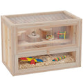PawHut 2-Level Hamster Cage, Mouse Cage for Chinchillas, Natural | Mice and Rat House, Small Animal Habitat, Front Door, Shelf, Ladder, Openable Top - color: Natural Wood