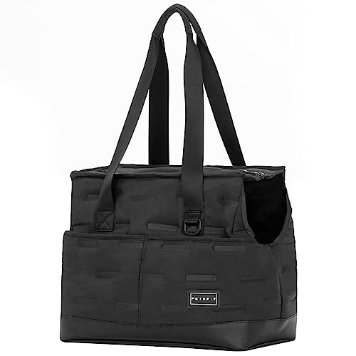 Petsfit Small Dog Purse Carrier, Portable Pet Carrier Tote Cat Carrier with Adjustable Safety Leashs, Pocket, Poop Dispenser, Waterproof TPU Bottom, Black - color: Black