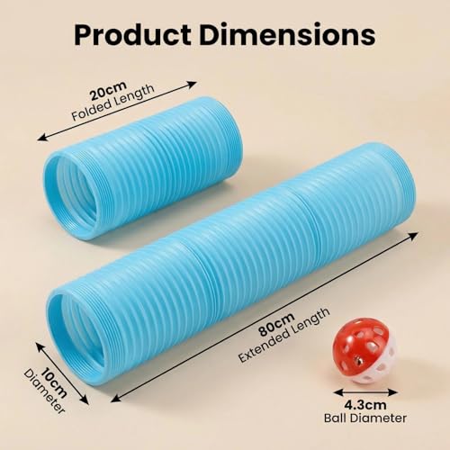 Hamster Collapsible Tunnel Tube Toys with 4 Bell Balls, Expandable Small Animal Hideout Exercise Toy 7.8inch Unextended 32.7inch Extended for Guinea Pig Gerbil Rat Ferret (Blue) - color: Blue