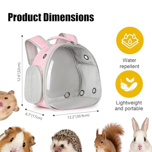 Guinea Pig Carrier, Clear Bubble Window for Guinea Pig, Bunny Rat Bird (Pink, Backpack) - color: Pink