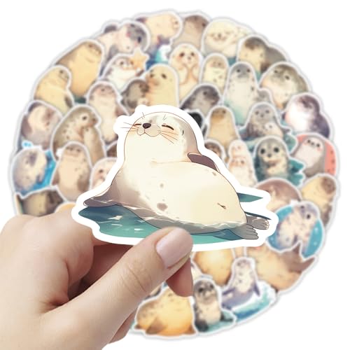 50Pcs Cute Seal Stickers, Ocean Animal Waterproof Vinyl Stickers, Kawaii Sea Lion Decals for Water Bottles Laptop Journal, Scrapbook, Cup, Skateboard, Marine Theme Party Favors for Kids Teens - color: Seal-10