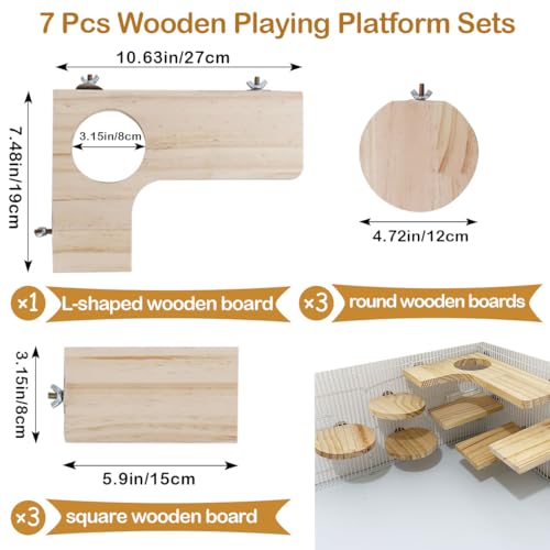 Wooden Chinchilla Cage Platforms Set 7 Pack Wood Shelves for Rat Cage Corner Ledges Small Animal Climbing Steps Standing Board for Juvenile Squirrel Gerbil Accessories - size: 7PCS
