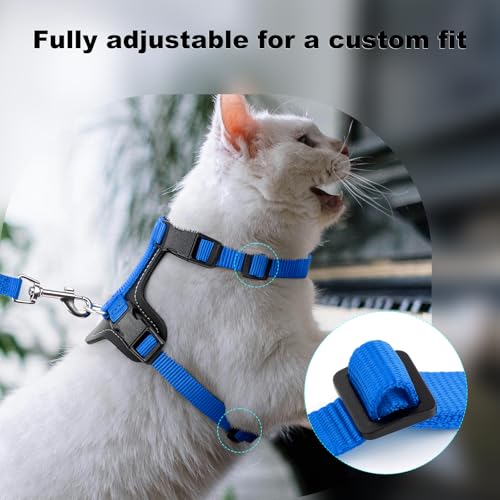 Plutus Pet Adjustable Cat Harness and Leash Set, with Leather Trim | Quick Release, Escape Proof Nylon Vest, for Kitten Small Medium Large Cats, Royal Blue - color: Royal Blue