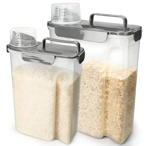 Rice Storage Containers, Airtight Cereal Containers Storage, BPA Free Rice dispenser for Flour, Pasta, Grain and Baking, Pet Dog Cat Bird Food Container 20lb+ 10lb Grey - color: 20lb+10lb Grey