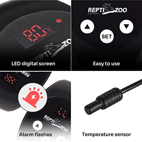 REPTI ZOO Reptile Light Fixture with Dimming Thermostat, 8.5 Inch Deep Dome Lamp Fixture with Reptile Heat Lamp Bulb Temperature Controller Reptile Dimming Thermostat Max 150W - size: 8.5 Inch