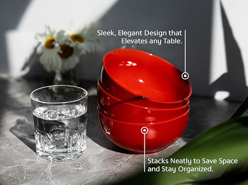 KooK Soup Bowls, Cereal Bowl, Ceramic, Bowls for Kitchen, Microwave, Dishwasher and Freezer Safe, Porcelain Dishes for Pasta, Salad, Oatmeal, Deep Interior, 20 oz, Set of 6, (Red) - color: Red, 6 Pack