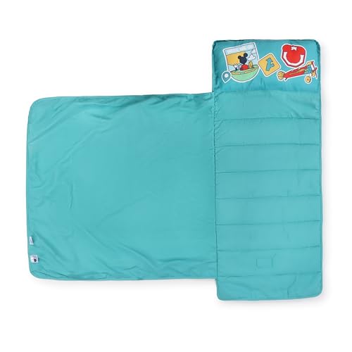 Jay Franco Kids Nap Mat with Embedded Pillow & Blanket – Soft 46"x20" Microfiber Sleeping Bag with Name Tag & Handle - style: Green - Mickey Mouse