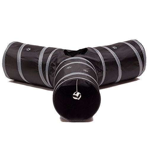 Cat Tunnel - Collapsible 3 Way Play Toy - Tube Fun for Rabbits, Kittens, and Dogs - Black/Grey - color: Black/Grey