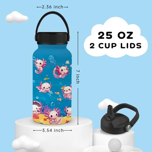 Gifts for Salamander Lover, 25oz Salamander Water Bottle with Straw Lid & Direct-drink Lid- Cute Salamanders Insulated Water Bottles, BPA-free Leakproof Sports Waters Bottle for School Travel,Gift Cup - color: Pink salamander