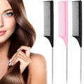 Leinuosen 3 Pack Rat Tail Comb Carbon Fiber,Pink, Black | Steel Pin Tail for Sectioning, Heat Resistant Teasing, Pick Comb for Women Wig Styling, Fishtail Design for Salon Updos - color: Pink, Black