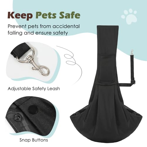 Pawaboo Small Dog Sling Carrier | Reversible Puppy Small Pet Carrier,Hands Free,Safety Buckle,Storage Pocket for Travel,Outdoor Activities Dark Black - color: Black
