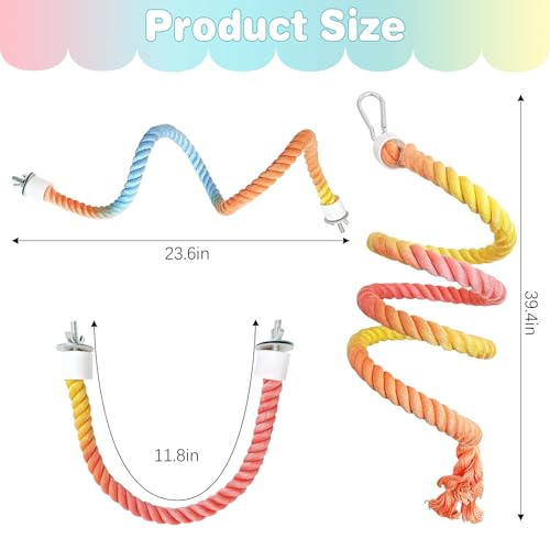 BNOSDM 3 Pcs Rope Perches for Bird Cages Gradient Sunset Color Bendable Climbing Rope Ladders & Swings Birds Cage Accessories Toy for Parakeets, Budgies, Cockatiels, Conures, Lovebirds