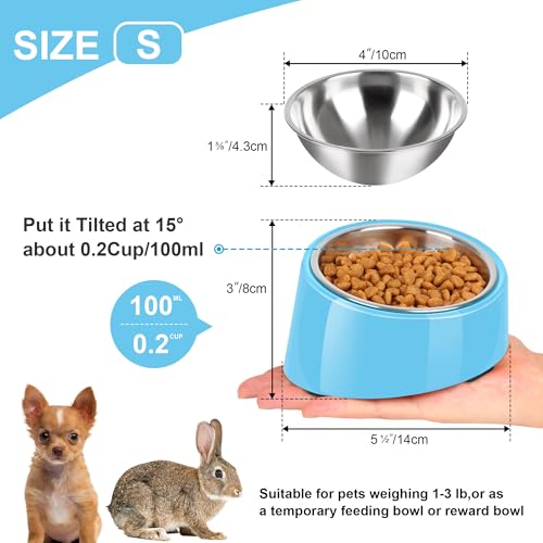 Tilted Dog Bowl Non-Slip & Non-Spill Pet Feeder with Elevated Detachable Melamine Stand, Easy to Get Food Dog Dish, S/100ml Sky Blue - color: Sky Blue, size: Small(100ml)