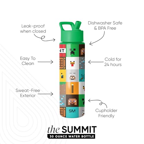 Simple Modern Minecraft Water Bottle with Straw | 30oz | Mashup | Summit Stainless Steel Water Bottles, Insulated Metal Cup | Leak Proof for School, Gym, Travel, Sports | Minecraft Mashup - color: Minecraft: Mashup, style: 30oz Water Bottle