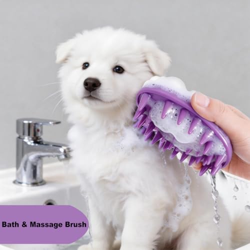 Rubber Curry Brush for Short Haired Dogs, Gentle Curry Comb | Dog Brush with Long Pins, Use Wet as Bath Scrubber or Dry to Remove Loose Hair
