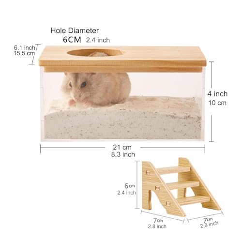 Transparent Rectangle Hamster Sand Bath Box for Hamster Cage Accessories, Digging Sand Container with Climbing Ladder, Large Sandbox for Hamsters Dust Bath and Play Sand，Large - size: L