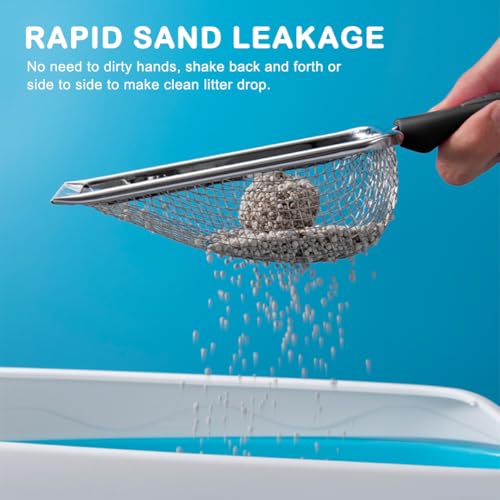 iayokocc Cat Litter Scoop,Stainless Steel Mesh Cat Litter Cleaner Corner Shovel, Long Handle Scooper Shovel Kitty Litter Scoop Easy to Clean, Cats Litters Shovel,Metal Garbage Shovel