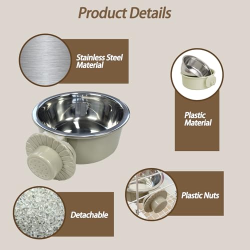 4 Pcs Crate Dog Bowl,Lightweight Stainless Steel Pet Bowls,Kennel Feeder | Removable Kennel Hanging Food Water Feeder No Spilll, Cage Coop Cup for Puppy Cat Rabbit Bunny Ferret Birds Guinea Pigs - size: 4pcs