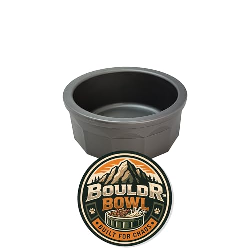 Pet Crock Bowl – Thick Durable Plastic Non-Tip Food & Water - Dogs, Cats, Birds, Lizards & Small Animals – Indoor/Outdoor – Chew Resistant, Easy Clean (Gray, Small 8oz) BouldrBowl by Healthy Surplus® - color: Gray, size: 1 Cup (8oz)