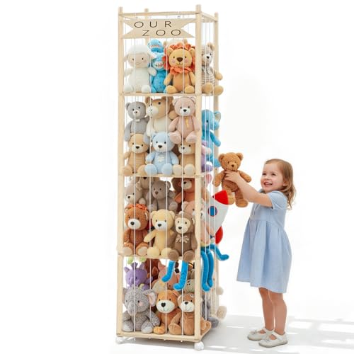OurWarm Stuffed Animal Storage & Organizer, 68.5 Inch Large Wooden Zoo Stuffed Animal Holder with Wheels, Kids Toy Storage Organizer for Nursery Storage, Toddler Rooms, Playrooms, Bedroom Organization
