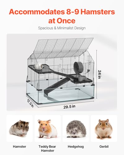 VEVOR Hamster Cage, 360°Viewing Transparent Hamster Habitats, Small Animal Cage, 29.5 x 17.3 x 24 in, Ventilated Pet Mouse Cages with Water Bottle, Portable Hamster House for Rats, Guinea Pigs - size: 29.5"L x 17.3"W x 24.0"H