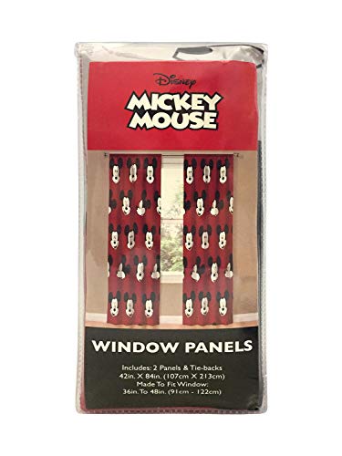Jay Franco Kids Window Drapes - 4 Piece Curtain Set Includes 2 Tiebacks, Beautiful Bedding Room Décor and Easy Set Up, Red - Mickey Mouse, 84 Inch