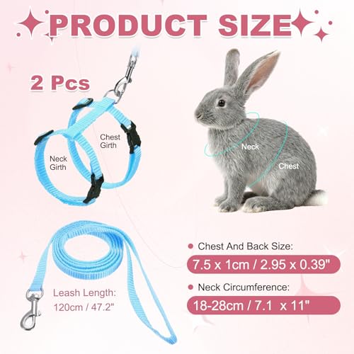 Rabbit Harness and Leash, Escape Proof Bunny Cat Leash Small Animal Harness Soft Adjustable Buckle(2Pcs, Sky Blue) for Bunny Kitten Cats Puppies Walking Hiking Training - color: Sky Blue