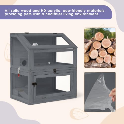 COZIWOW 2-Tier Hamster Cage, Large Rat Cage and Habitat with Ramps, Openable Top, Detachable Small Animal Cage for Hedgehogs, Gerbil, Mouse, Wooden Frame with Acrylic Panel, Gray - color: Gray
