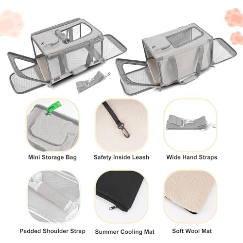 GAPZER Pet Carrier for Large Cat Soft-Sided Animal Traveling Bag up to 20lb | Privacy Protection Big Kitten Car Travel Cloth Carry Bag up to 20 lbs, Small Animal Portable Mesh Kennel Cage for Vet Visits - color: Beige