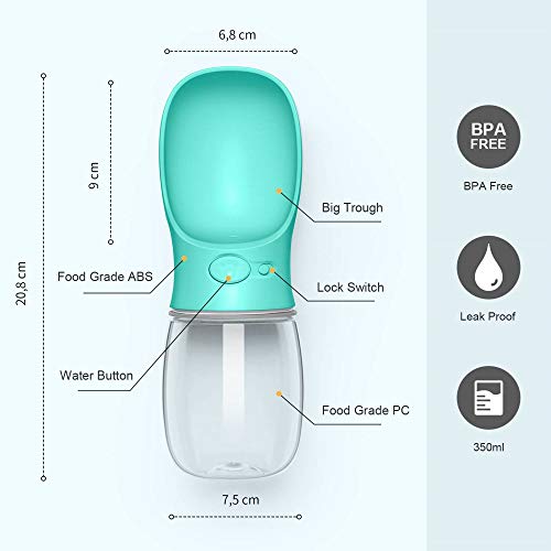 DEYACE Dog Water Bottle, Leak Proof Portable Pet Water Bottles for Dogs, Puppy Water Dispenser with Drinking Feeder for Travel (Teal 12oz) - color: Teal 12oz