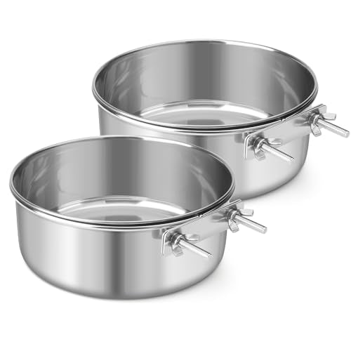 Dog Bowl Stainless Steel Dog Bowls Pet Hanging Food Water Bowl Cage Feeding Cup Feeder for Dogs Cats Rabbits Birds Small Animal (X-Large (2pcs) | Rust-resistant, detachable bracket for easy cleaning & refilling, no spill, for dogs/cats/rabbits/birds cage